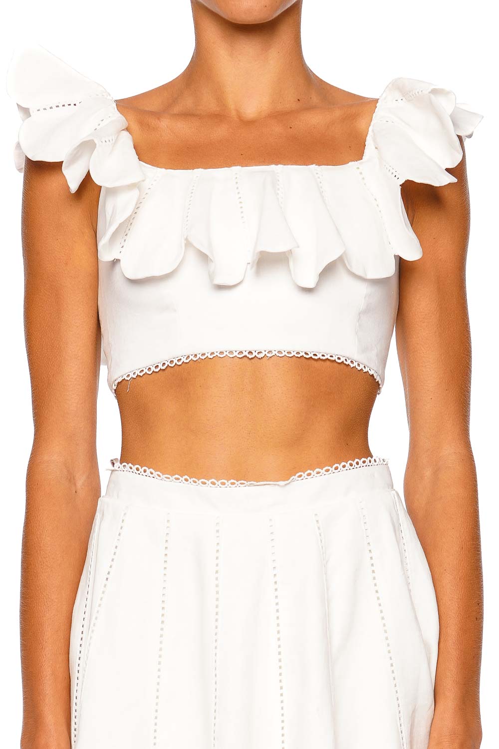 Azulu Nela Ivory Ruffle Strap Crop Top
