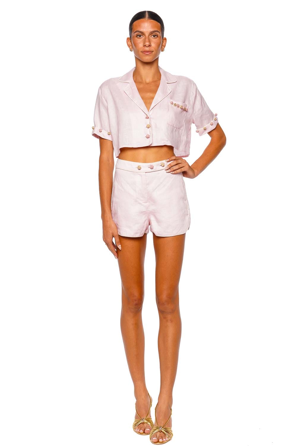 Roxanne Ballet Pink Embellished Linen Short