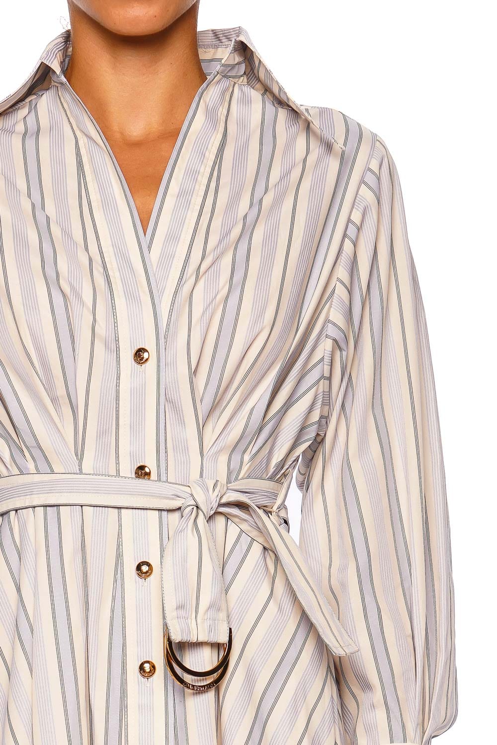ZIMMERMANN Stripe Tuck Mini Dress Long Sleeve Blue Green Stripe