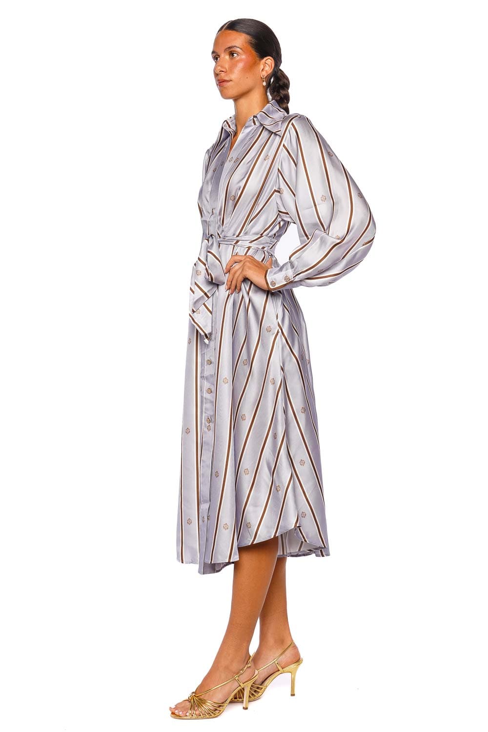 ZIMMERMANN Emblem Tuck Blue Long Sleeve Midi Shirt Dress