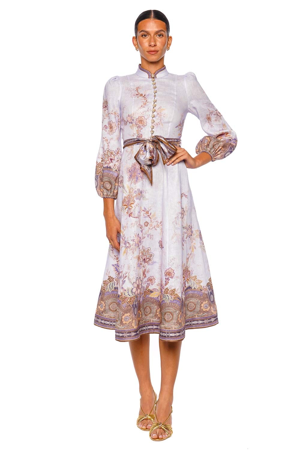 ZIMMERMANN Luna Blue Paisley Button Long Sleeve Midi Dress
