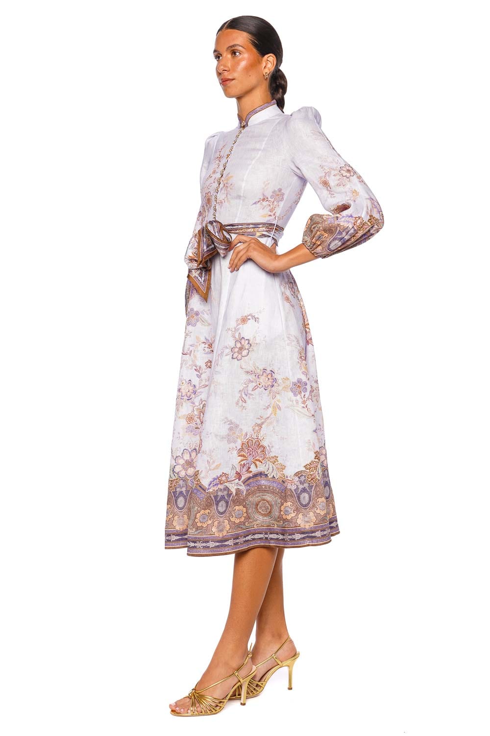 ZIMMERMANN Luna Blue Paisley Button Long Sleeve Midi Dress