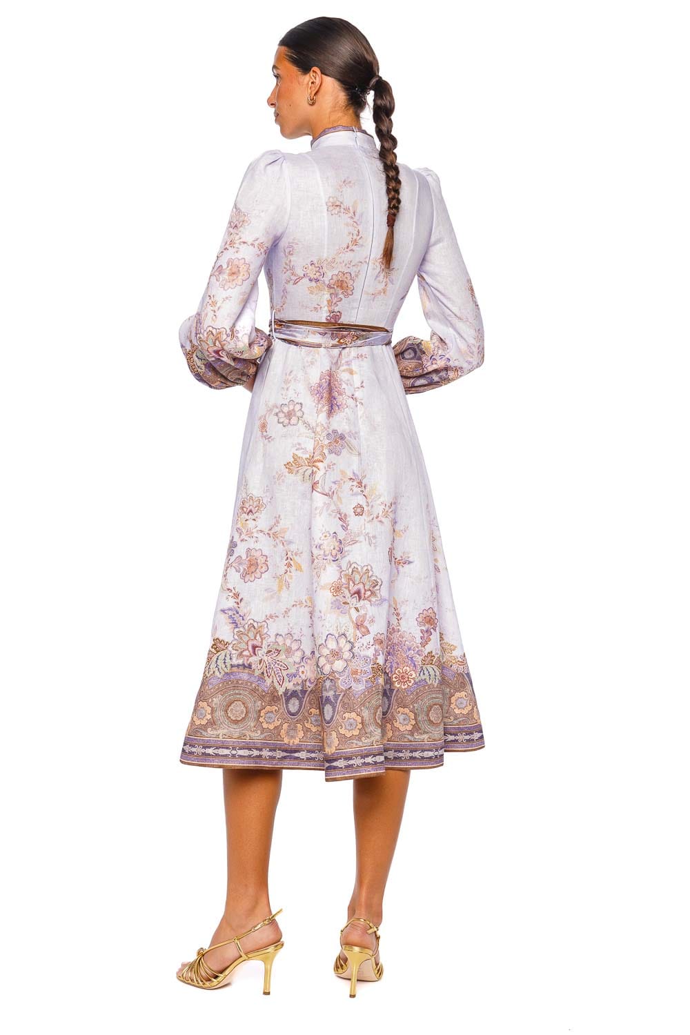 ZIMMERMANN Luna Blue Paisley Button Long Sleeve Midi Dress