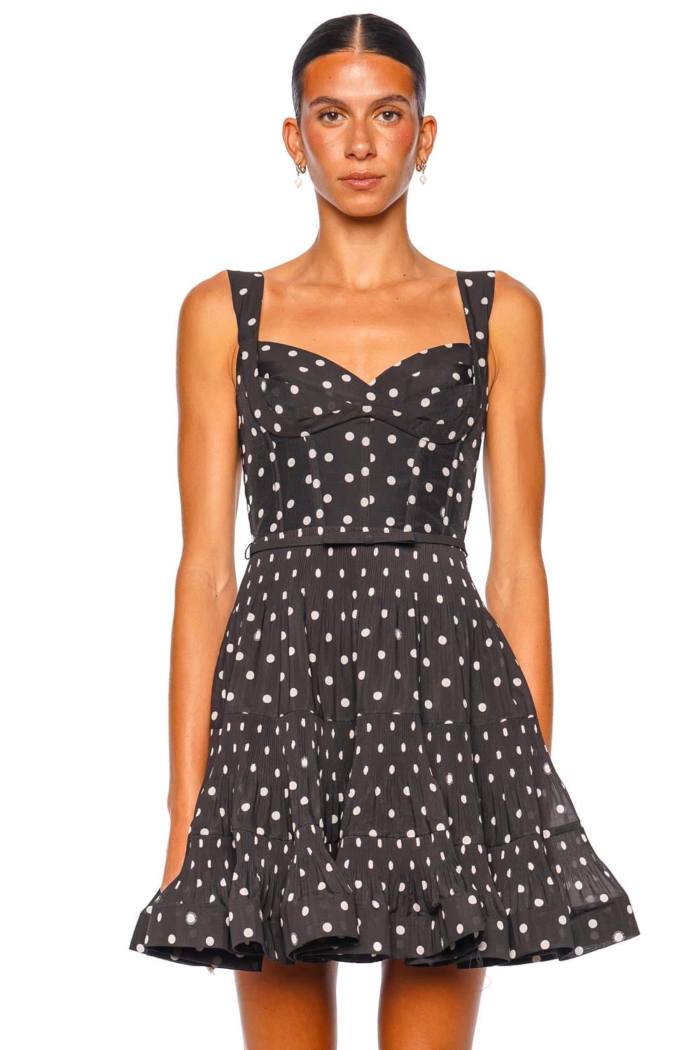 ZIMMERMANN Pleated Draped Black Dot Strappy Mini Dress