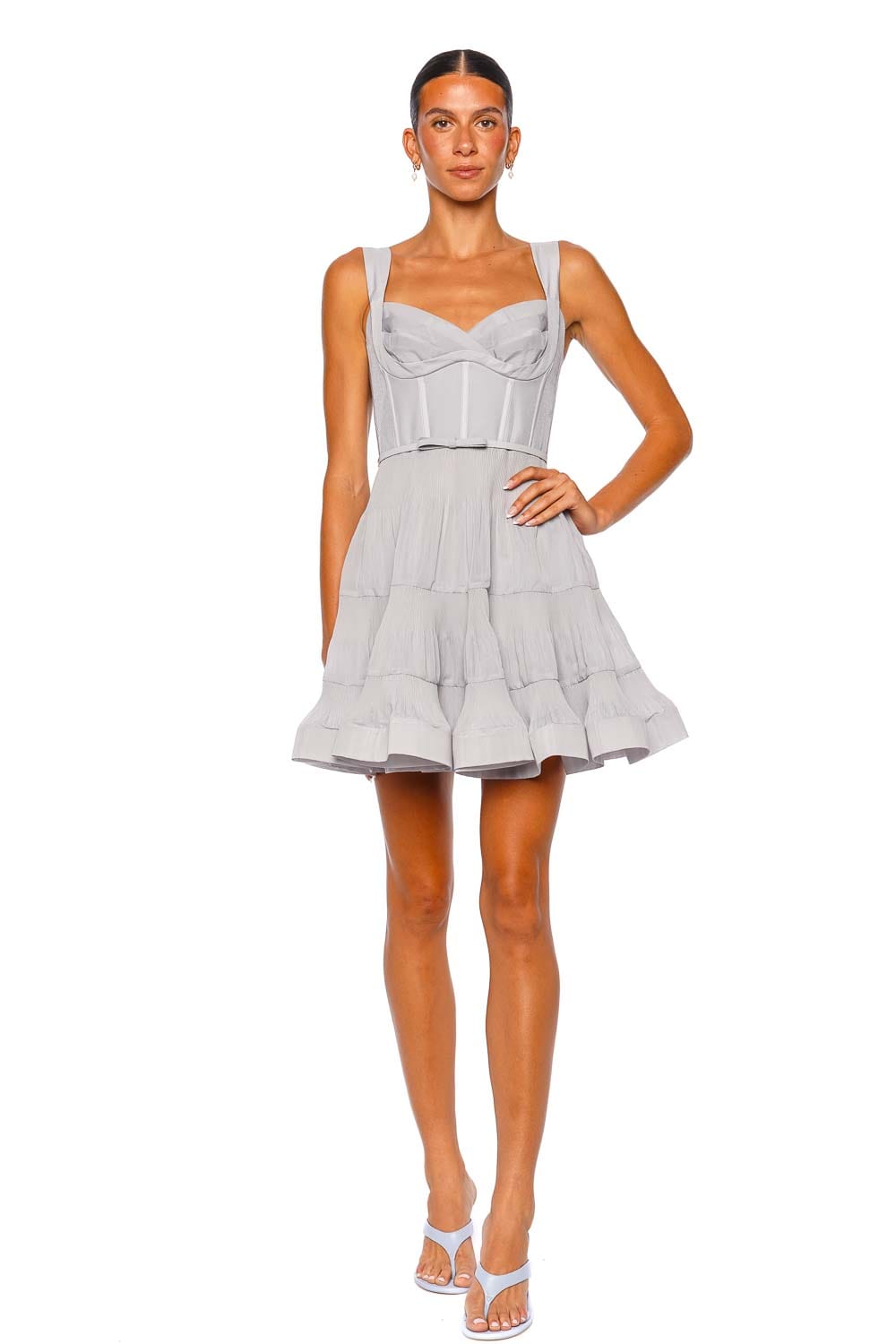 ZIMMERMANN Pleated Draped Steel Blue Strappy Mini Dress