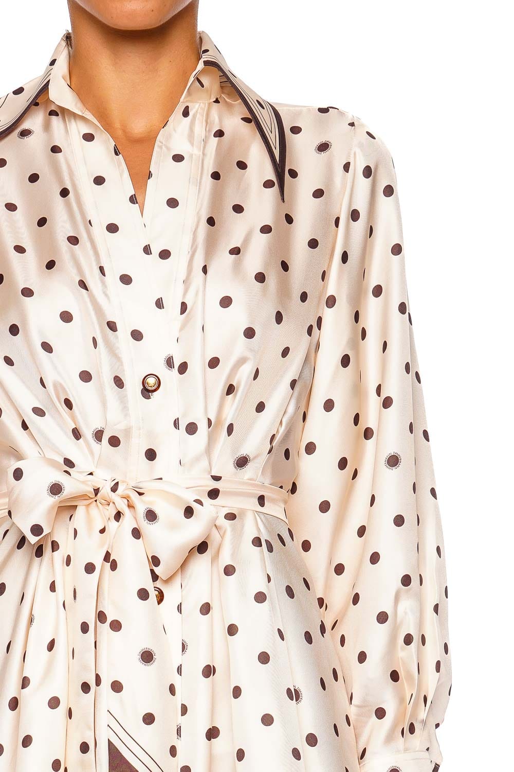 ZIMMERMANN Dot Tuck Cream Long Sleeve Mini Dress