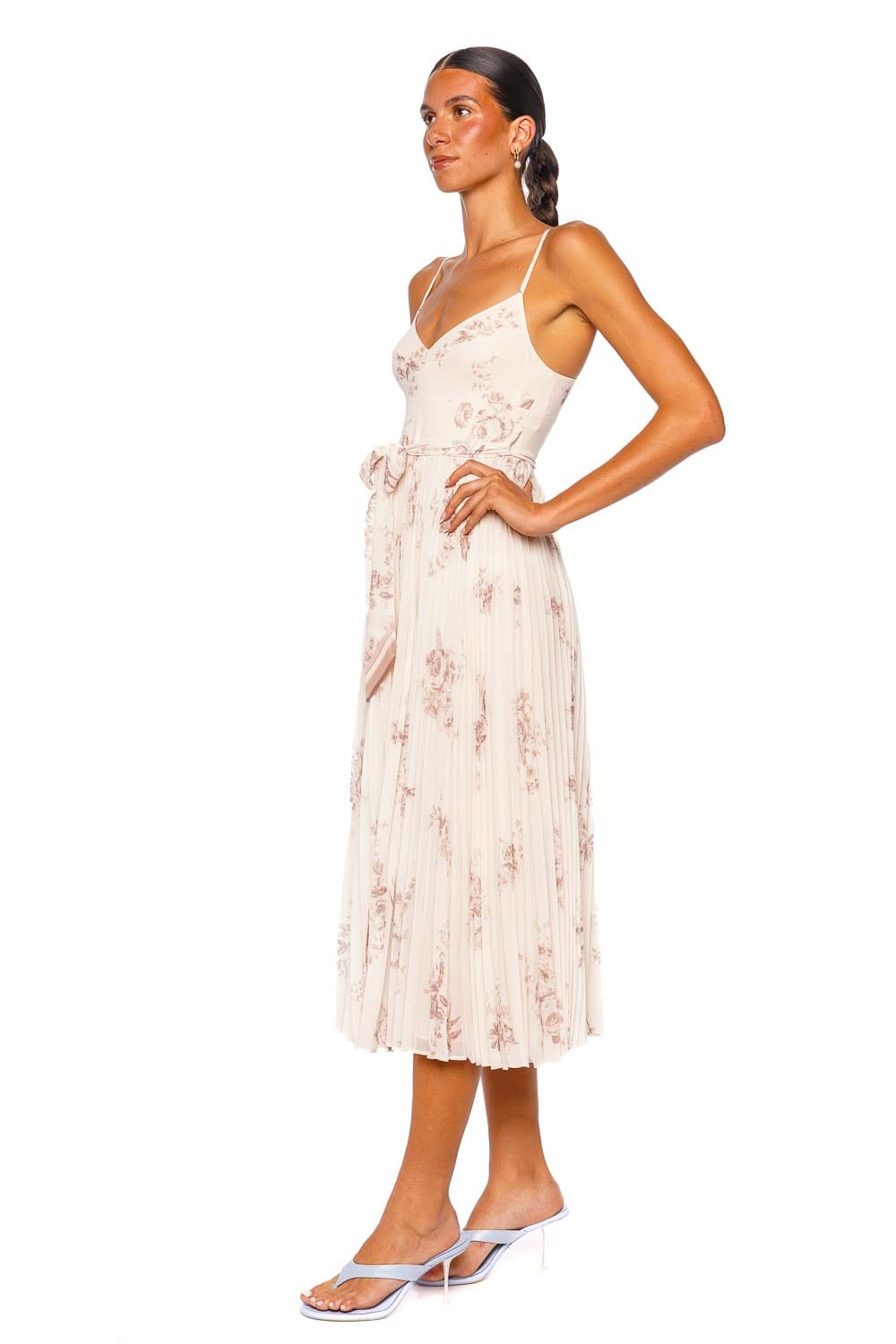 ZIMMERMANN Sunray Pleated Picnic Cream Floral Spaghetti Strap Midi Dress