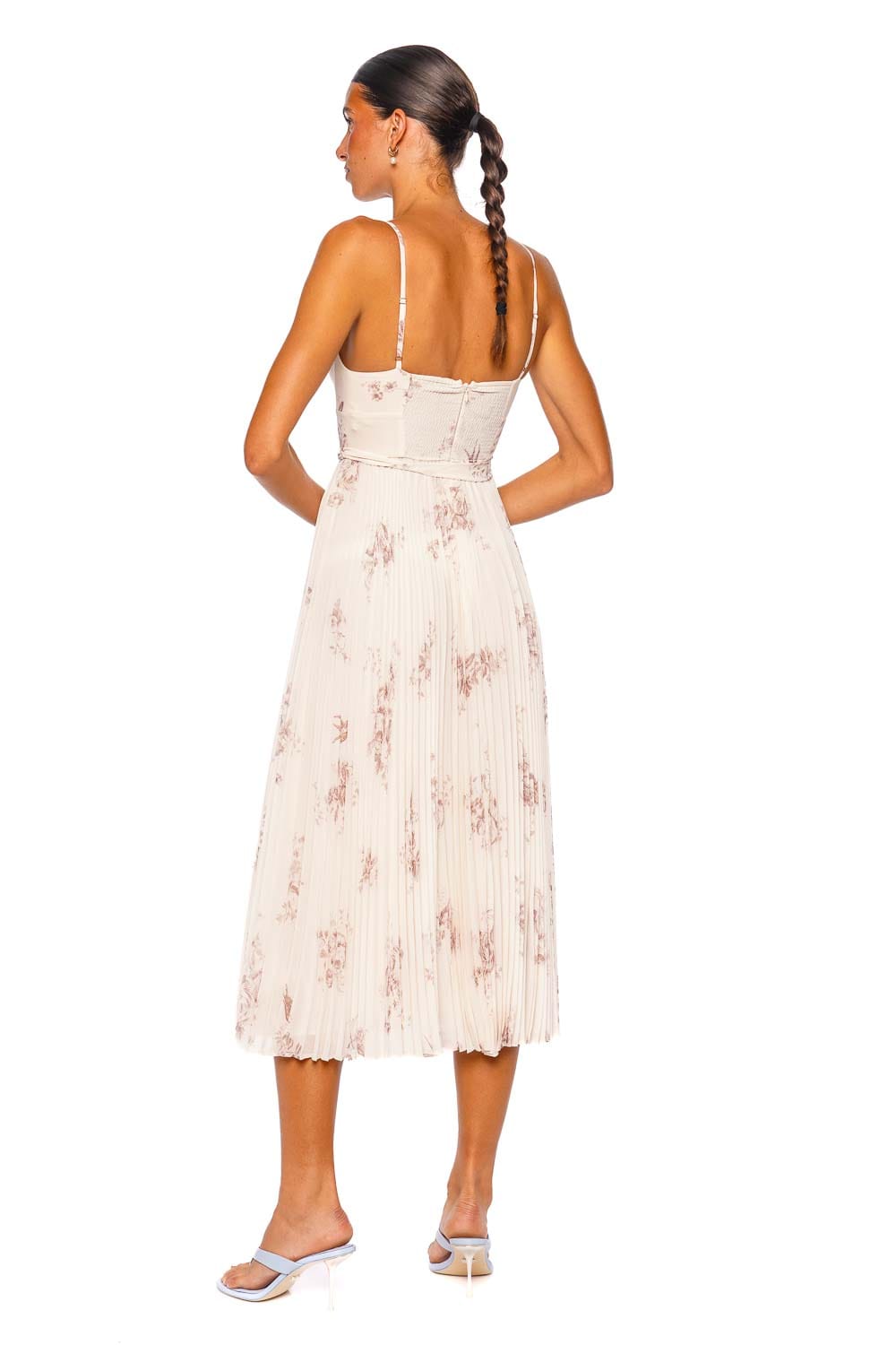 ZIMMERMANN Sunray Pleated Picnic Cream Floral Spaghetti Strap Midi Dress