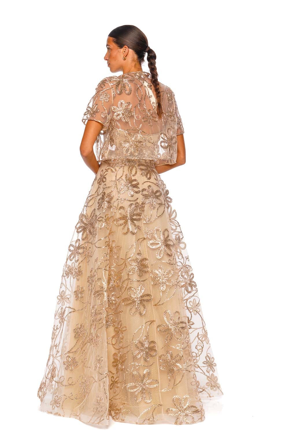 Naeem Khan Nude Gold Short Sleeve Raffia Bolero