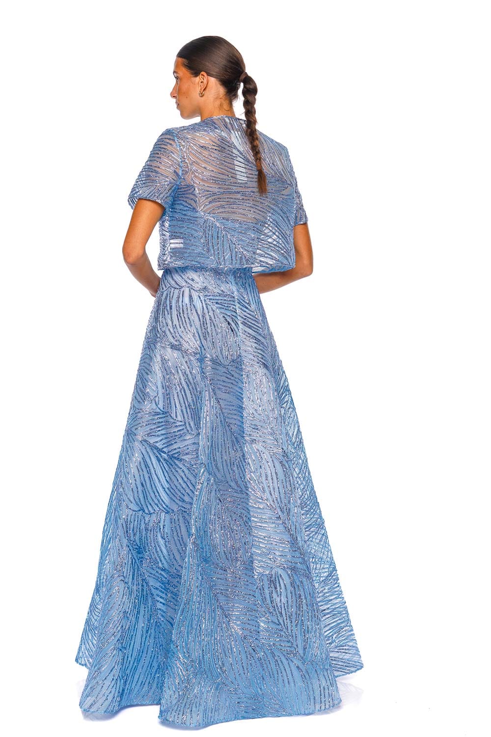 Naeem Khan Ocean Blue Raffia Short Sleeve Bolero