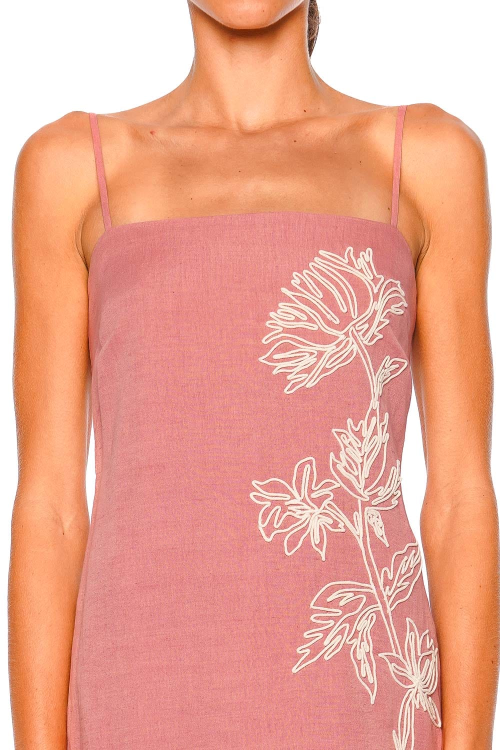 Hemant and Nandita Dusty Pink Floral Embroidered Strappy Midi Dress