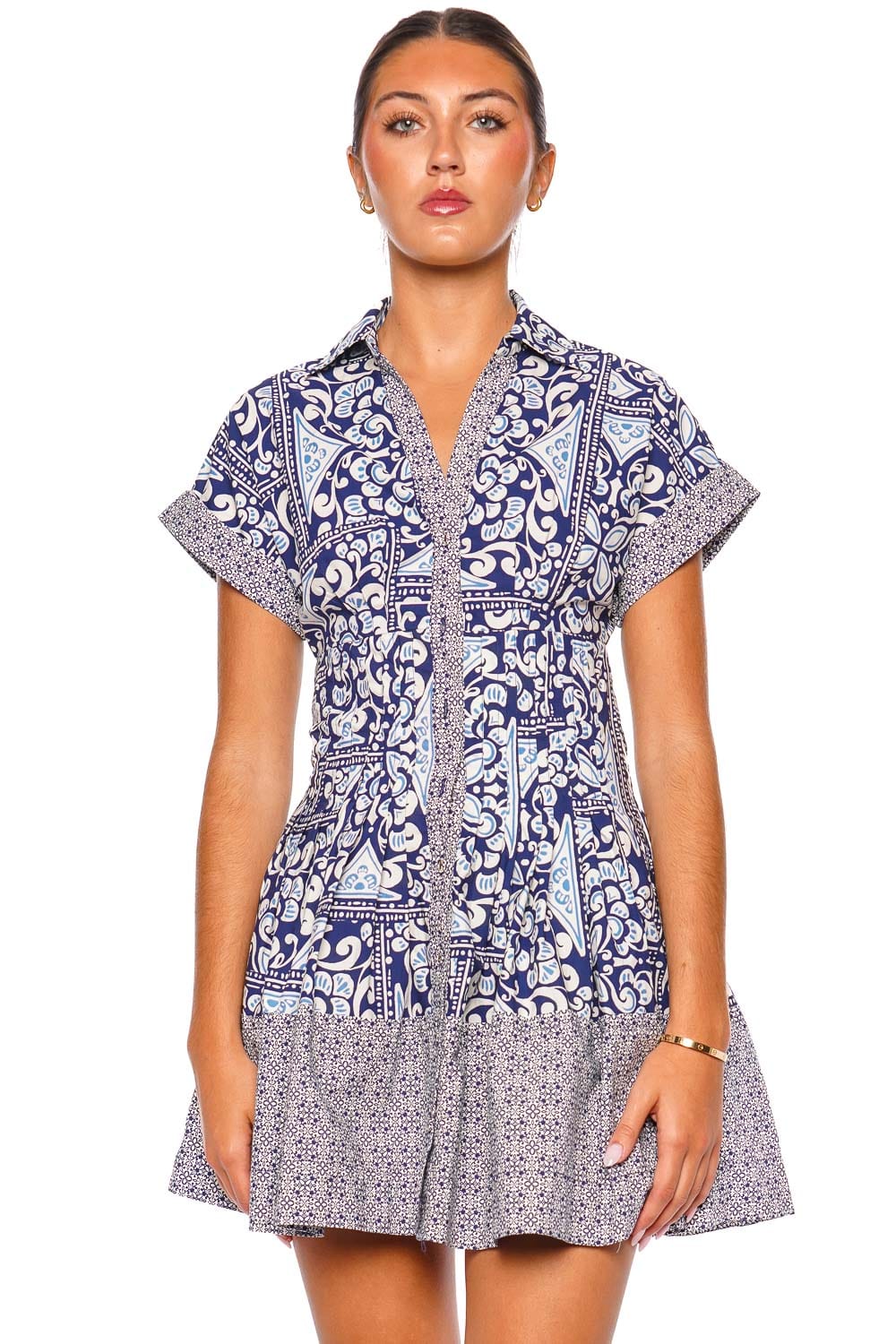 Cara Cara Nash Navy Short Sleeve Mini Dress
