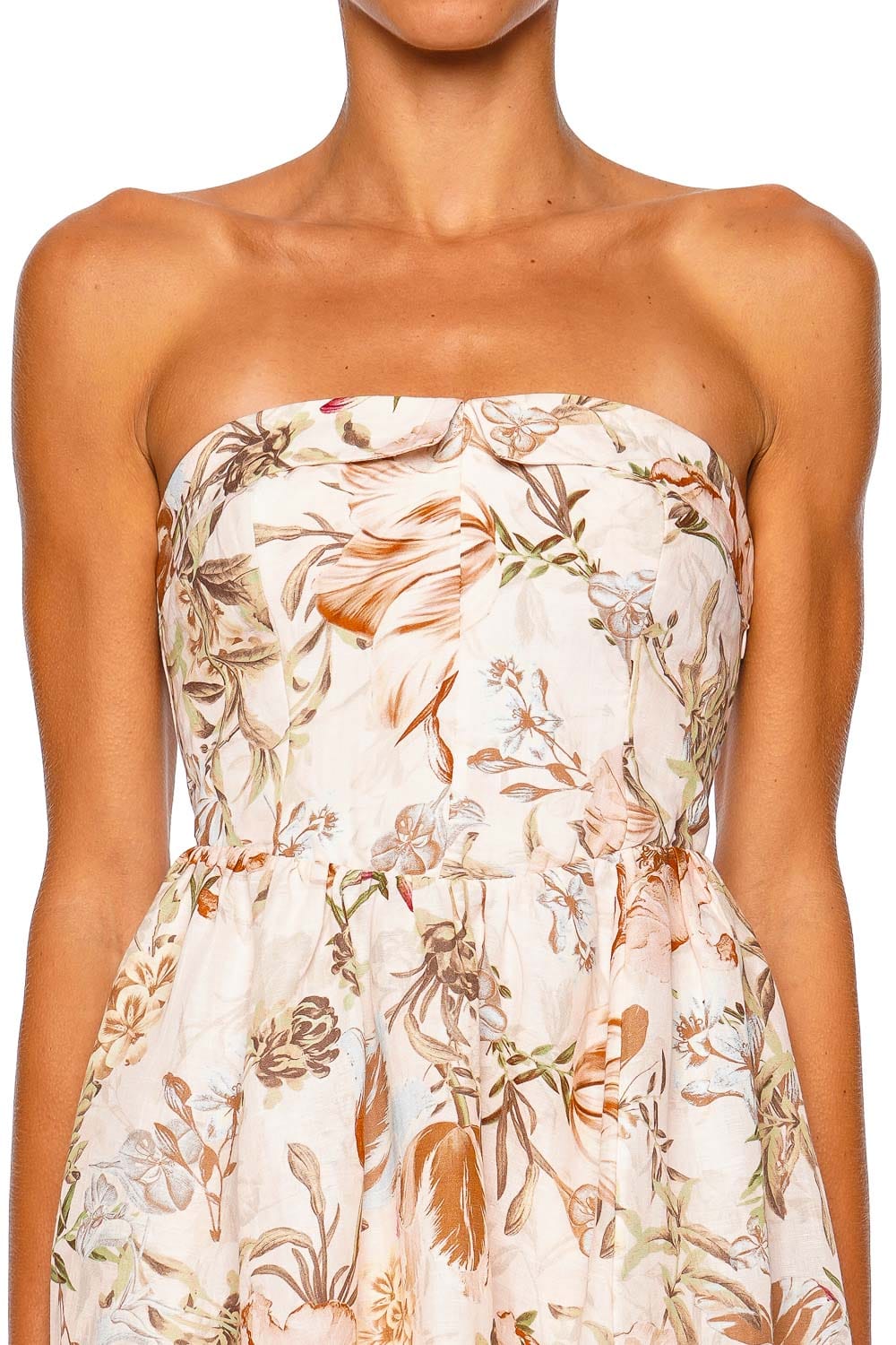 Hemant and Nandita Ezra Beige Strapless Floral Mini Dress