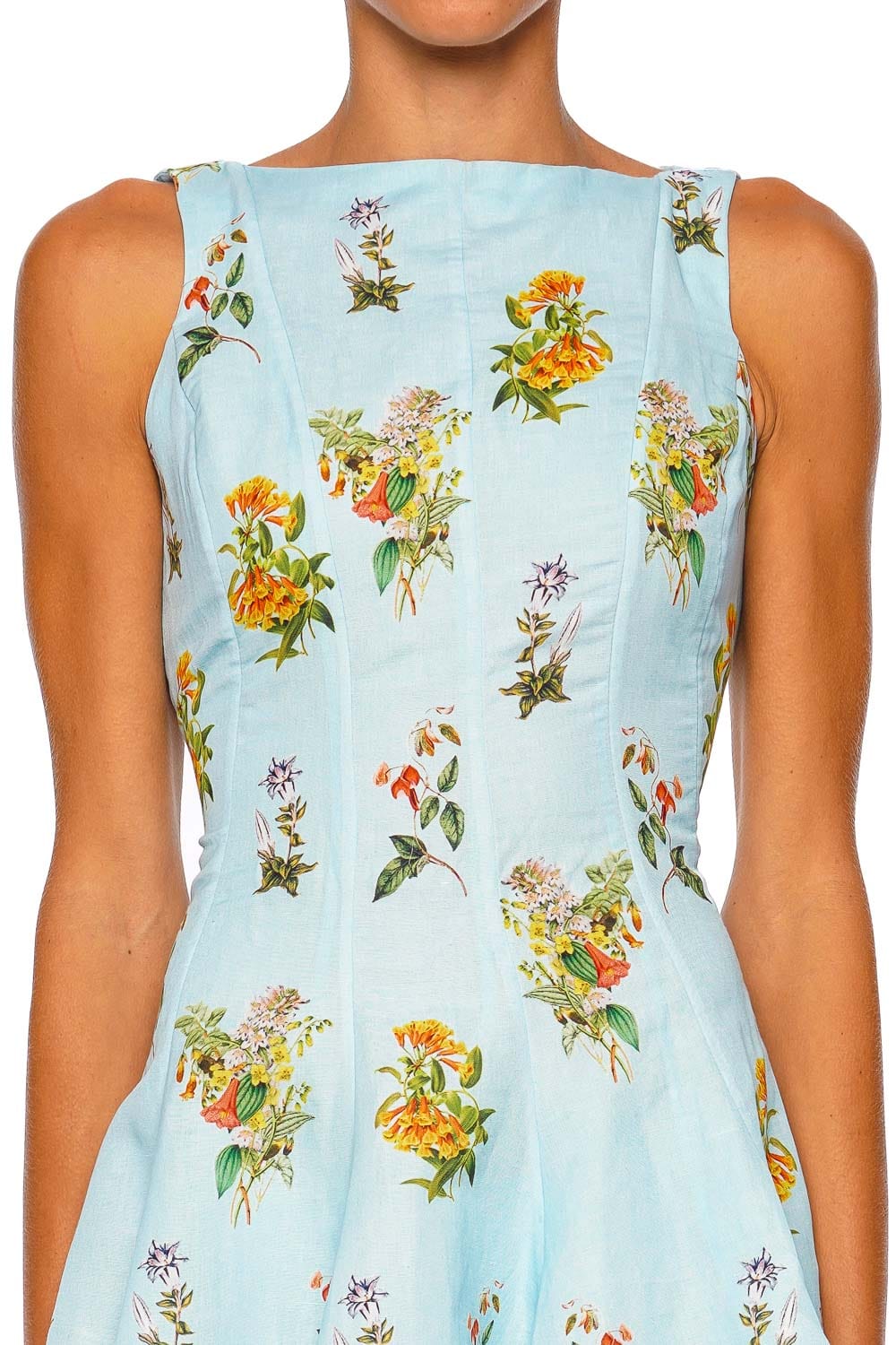 Hemant and Nandita Amya Blue Sleeveless Floral Skater Mini Dress