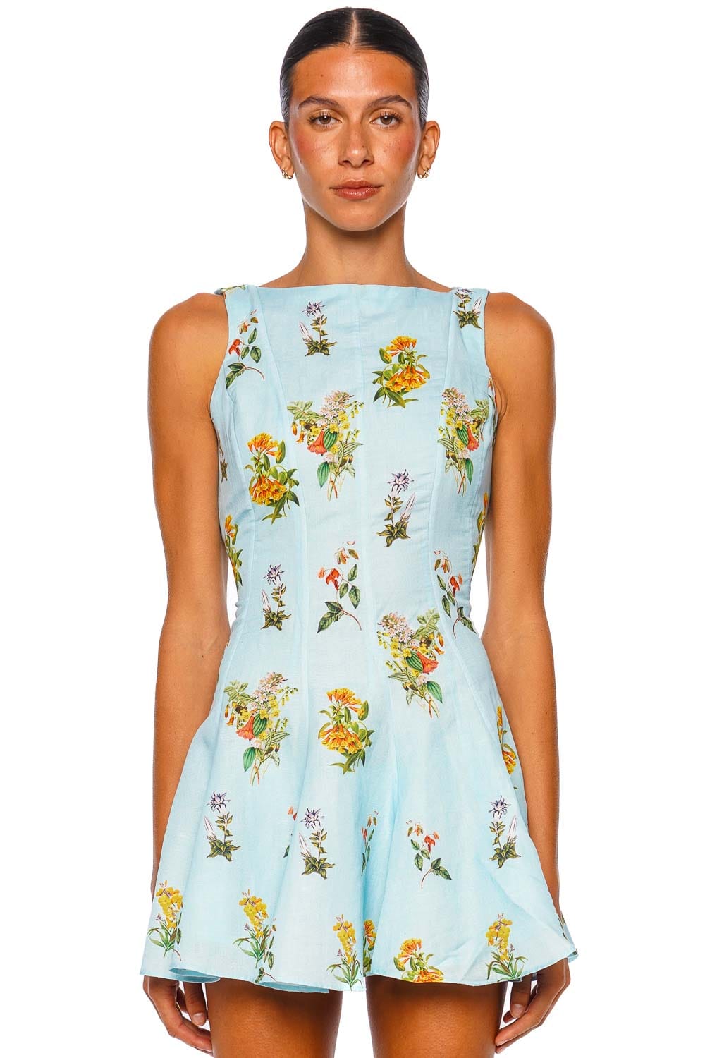 Hemant and Nandita Amya Blue Sleeveless Floral Skater Mini Dress