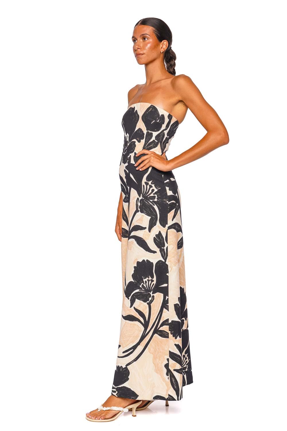Cara Cara Benita Flora Shadow Ginger Strapless Maxi Dress