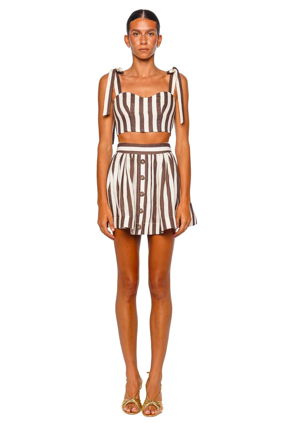 Cara Cara Faiza Brown Ivory Stripe Tie Strap Crop Top
