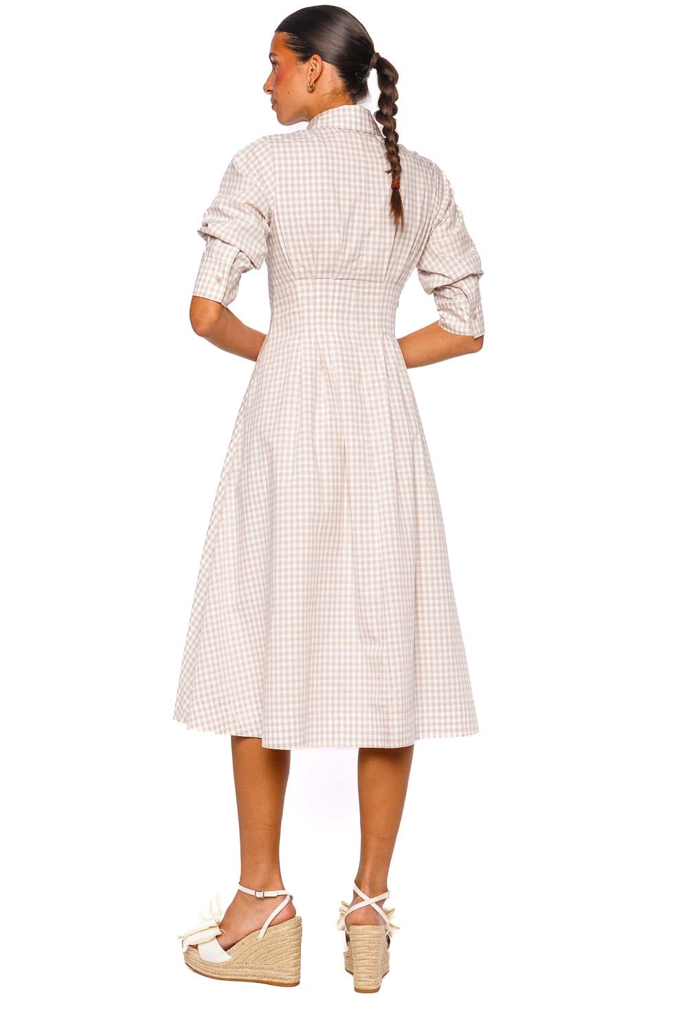 SIMKHAI Jazz Sand Gingham Pintuck Midi Dress