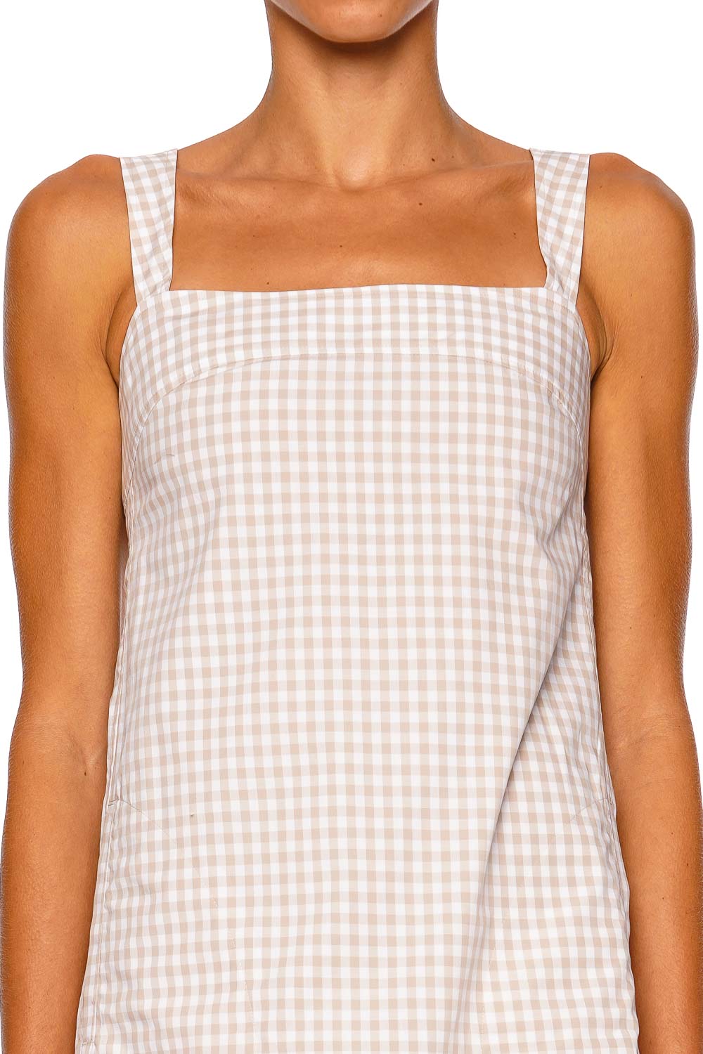 SIMKHAI Sloan Sand Gingham Cotton Mini Dress