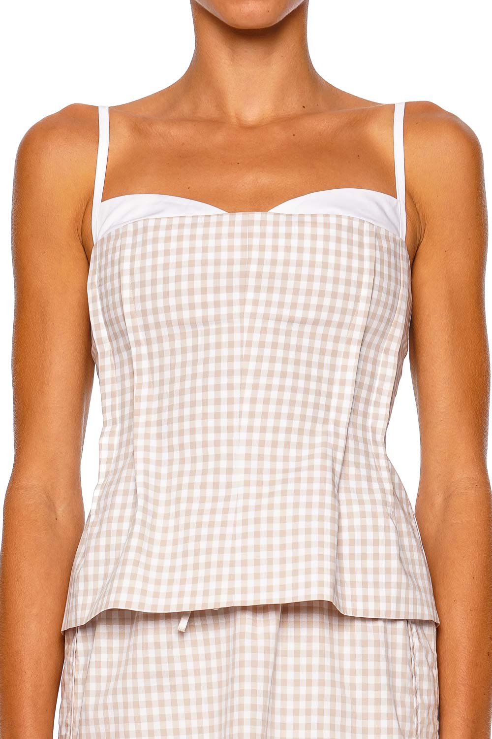 SIMKHAI Charlee Sand Gingham Bustier Combo Top