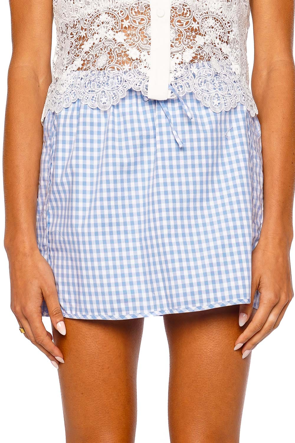 SIMKHAI Catherine Boxer Cloud Gingham Mini Skirt