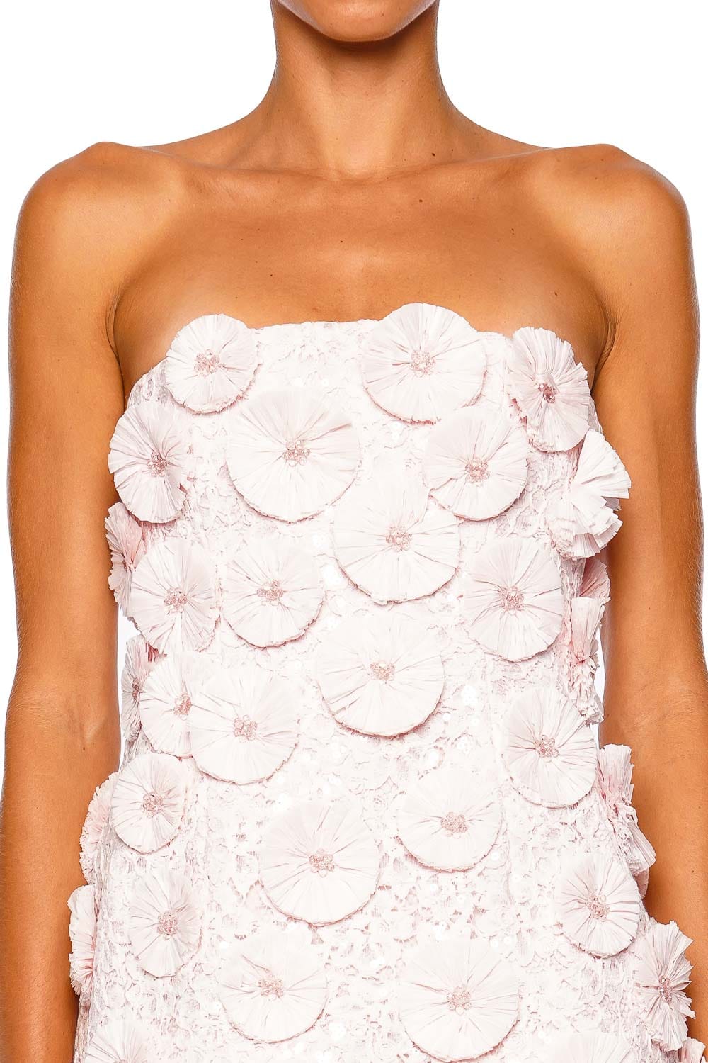 SIMKHAI Holland Floral Raffia Bustier Cotton Candy Strapless Mini Dress