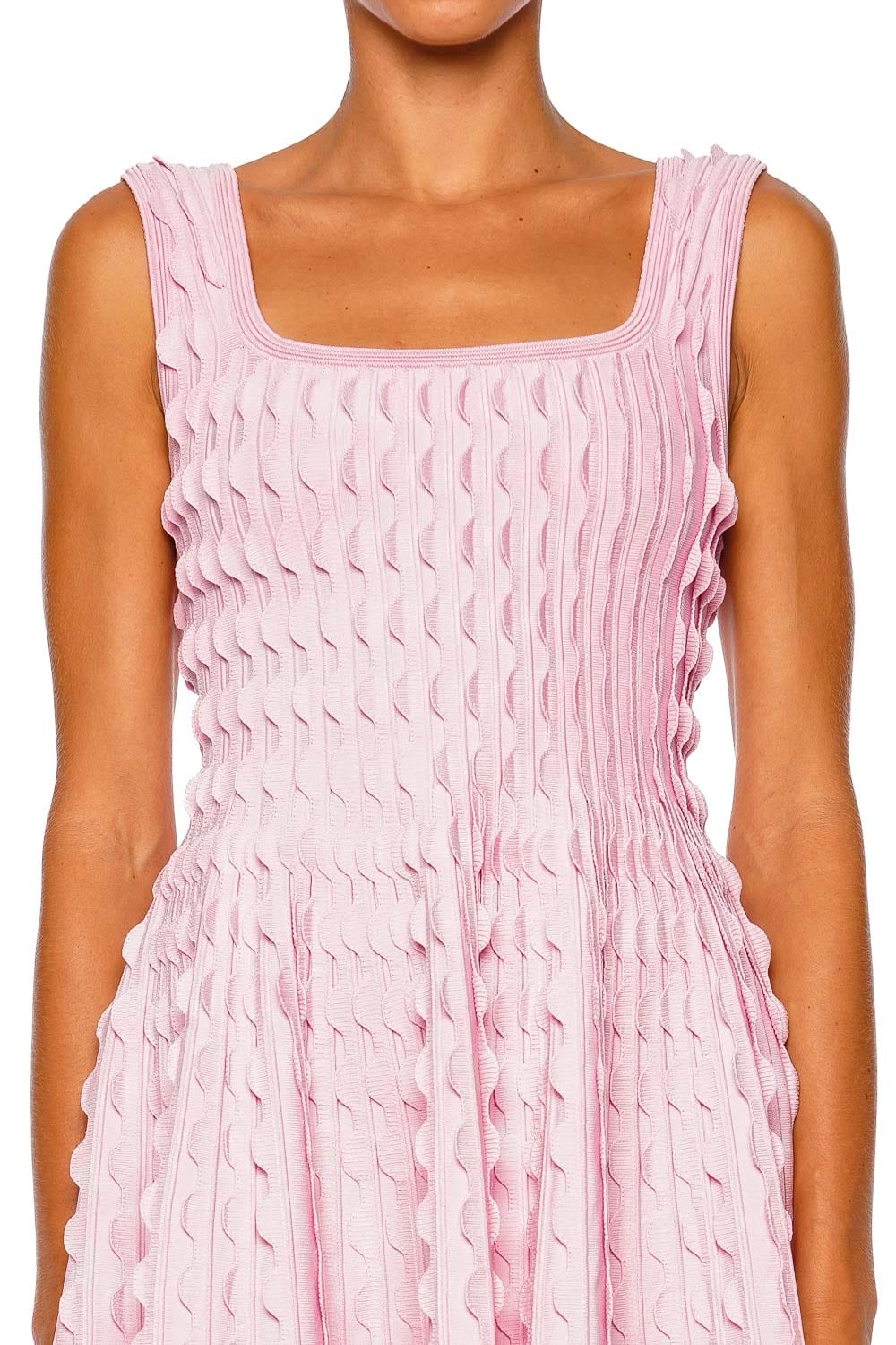 SIMKHAI Vanna Scalloped Knit Pink Sleeveless Mini Dress