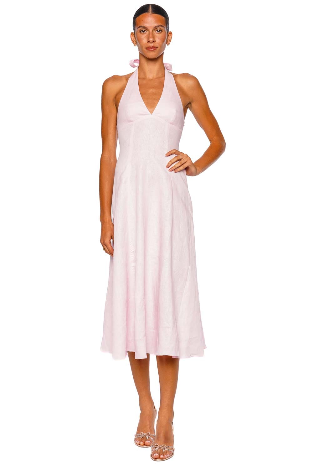 Faithfull The Brand Marais Palazzo Pink Halter Linen Midi Dress Faithfull The Brand Marais Palazzo Pink Halter Linen Midi Dress