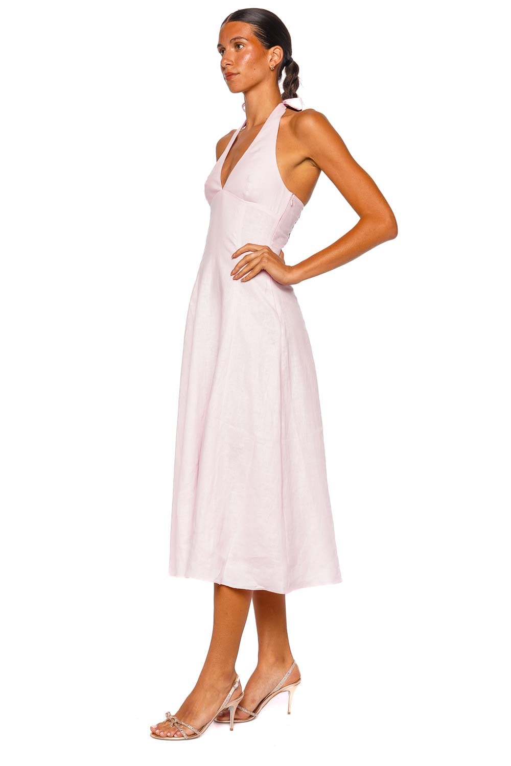 Faithfull The Brand Marais Pink Halter Midi Dress