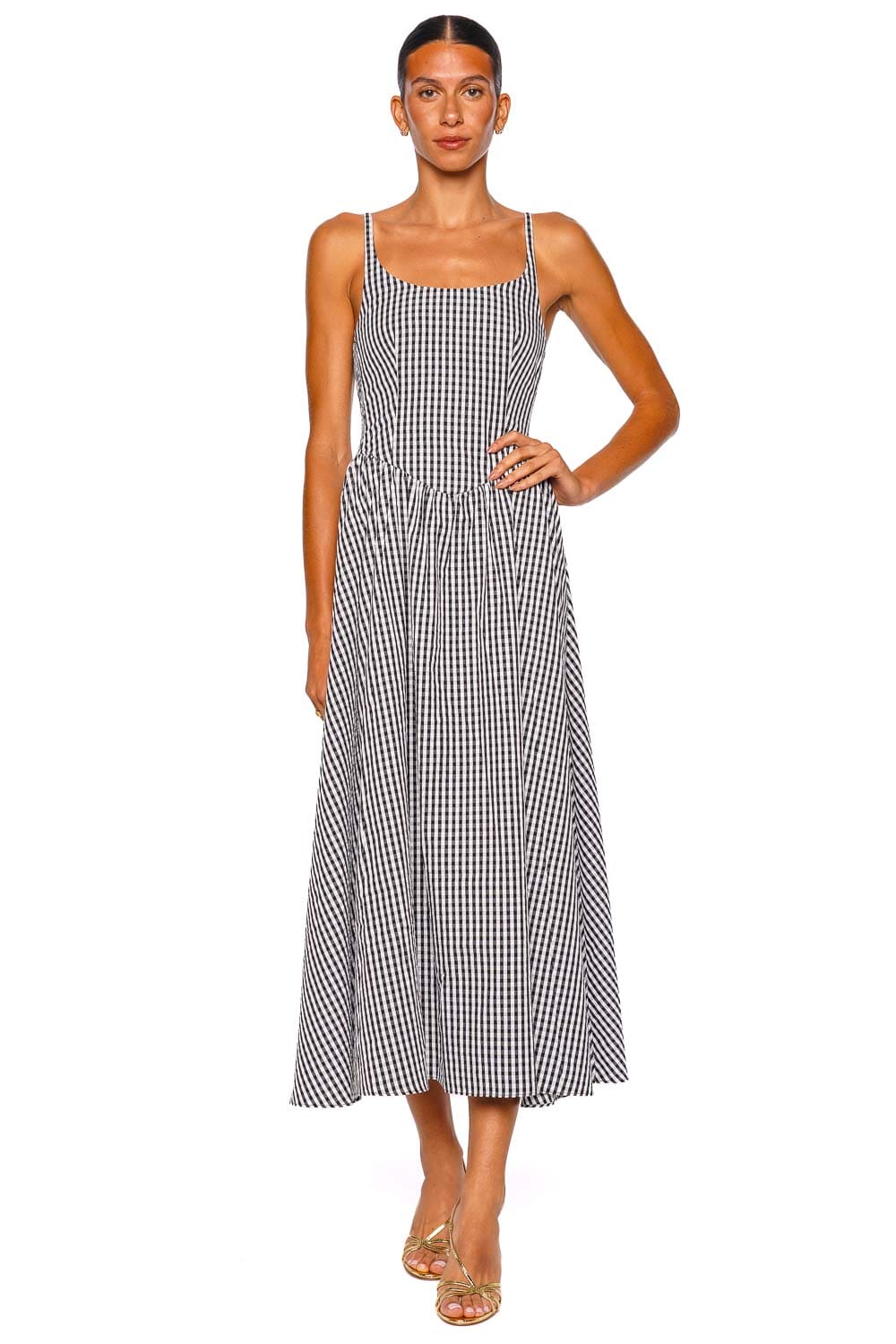 Faithfull The Brand Chiara Black Strappy Gingham Midi Dress