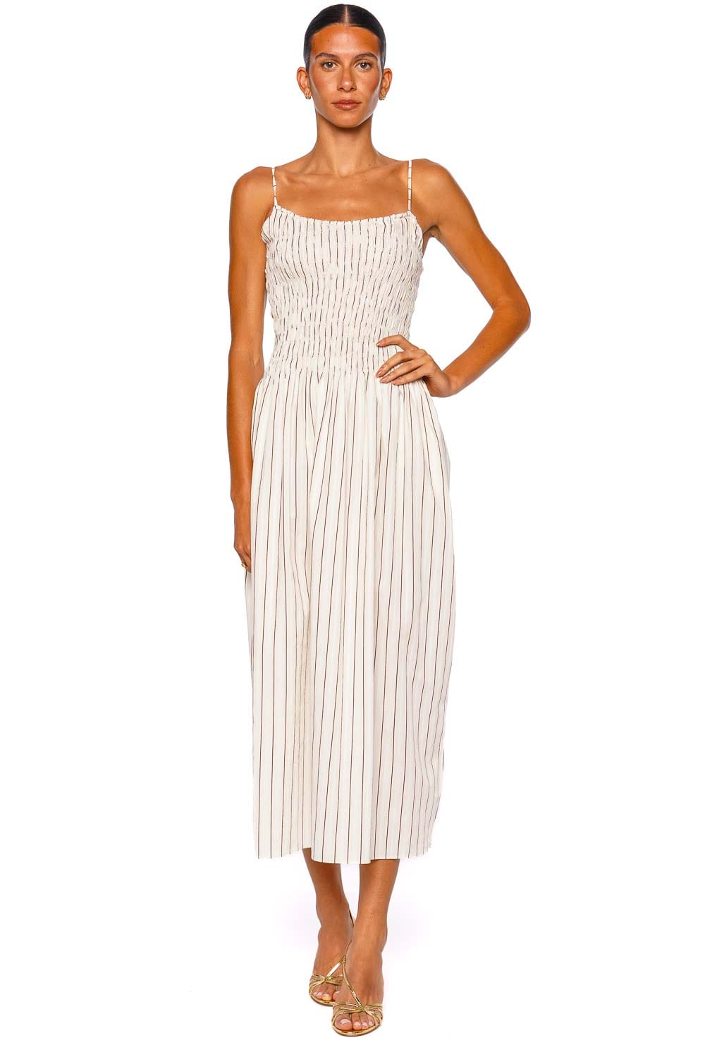Faithfull The Brand Araceli Lemon Stripe Smocked Maxi Dress