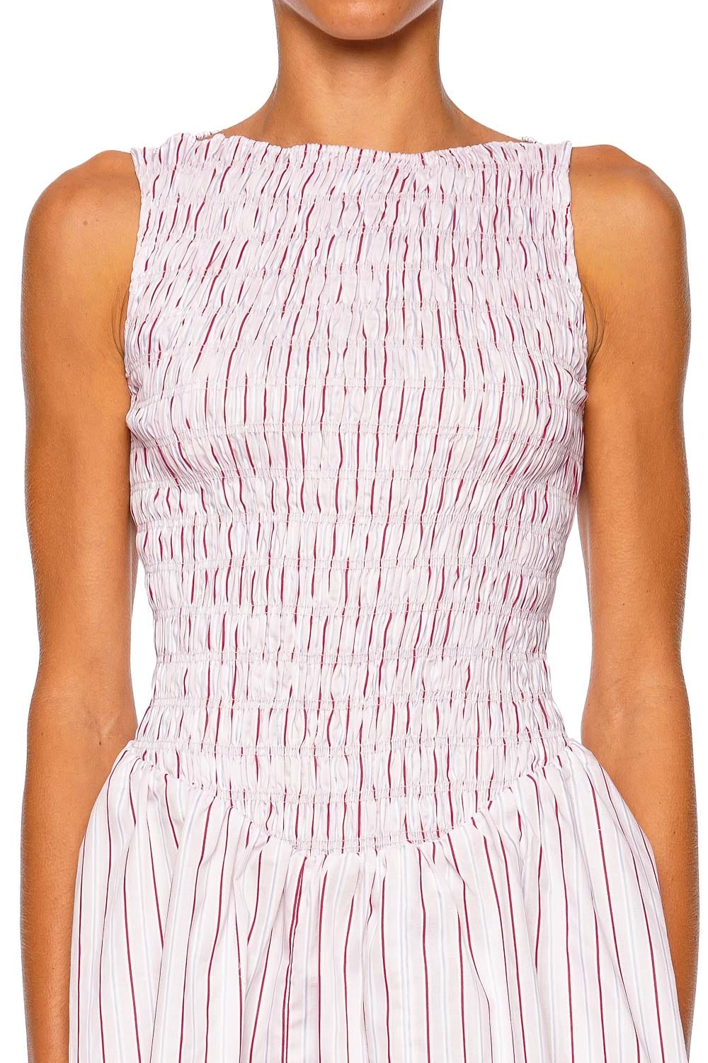 Faithfull The Brand Martina Fiori Stripe Palazzo Sleeveless Mini Dress Pink White