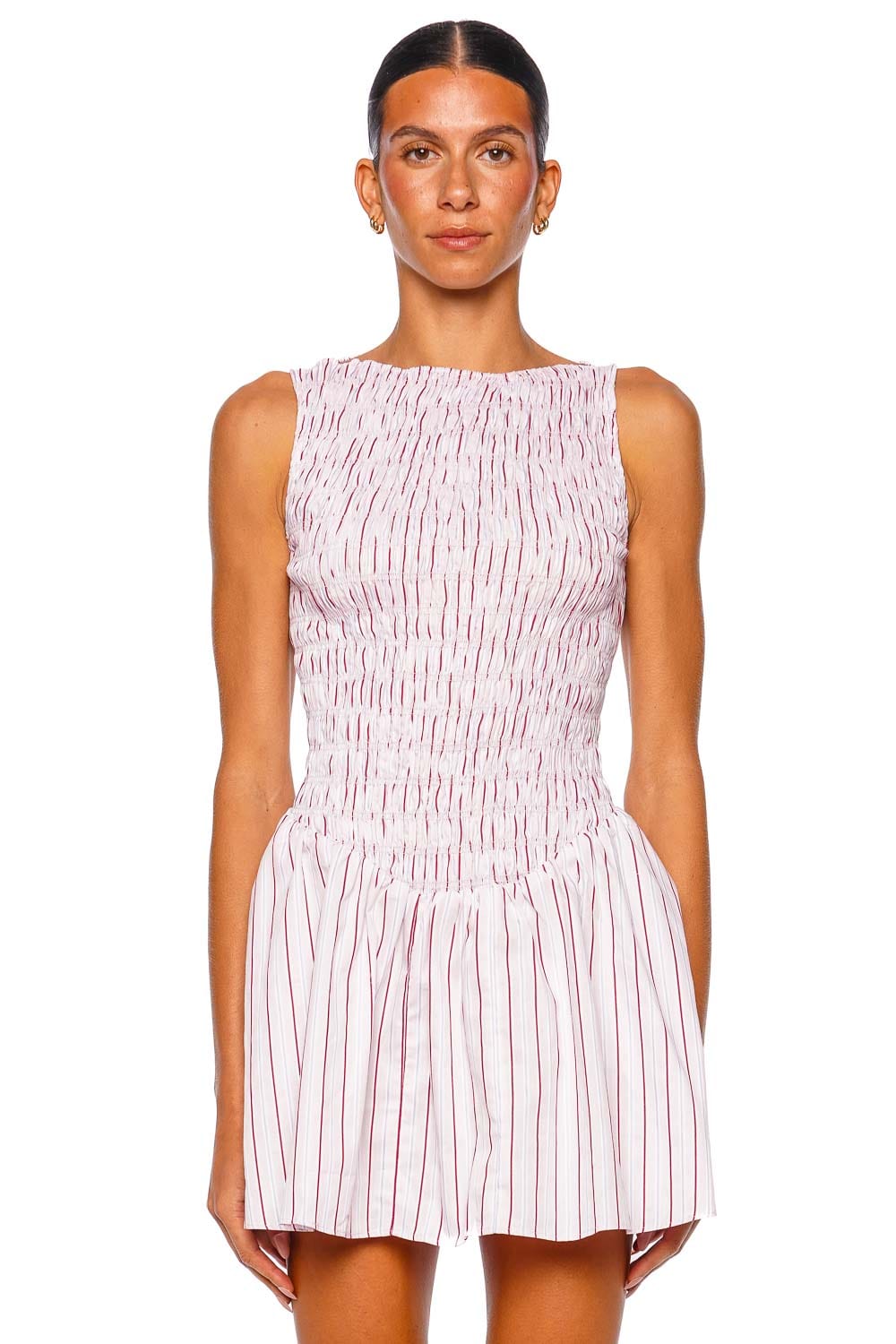 Faithfull The Brand Martina Fiori Stripe Palazzo Sleeveless Mini Dress Pink White