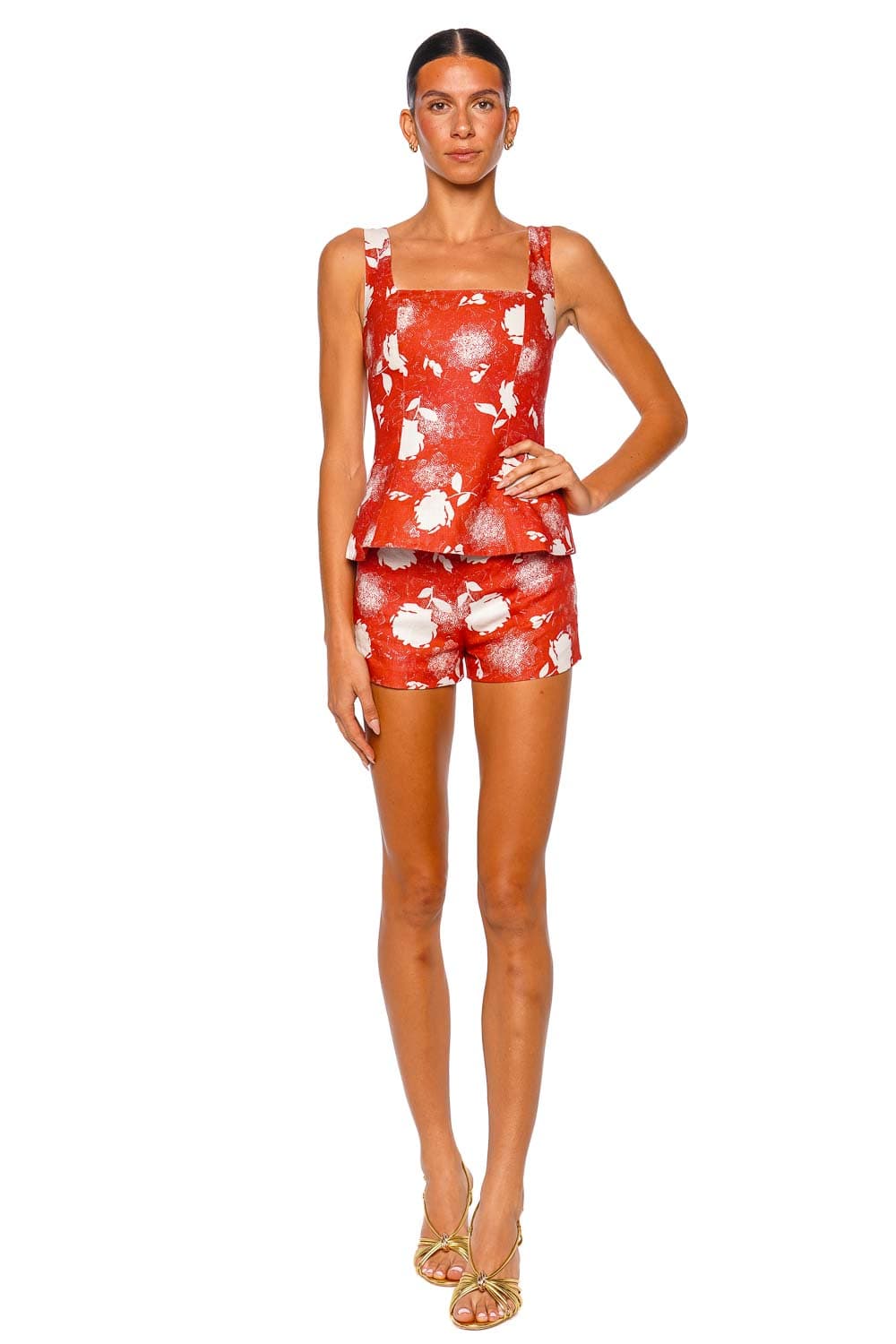 Faithfull The Brand Lila Sunrose Rosso Floral Mini Shorts