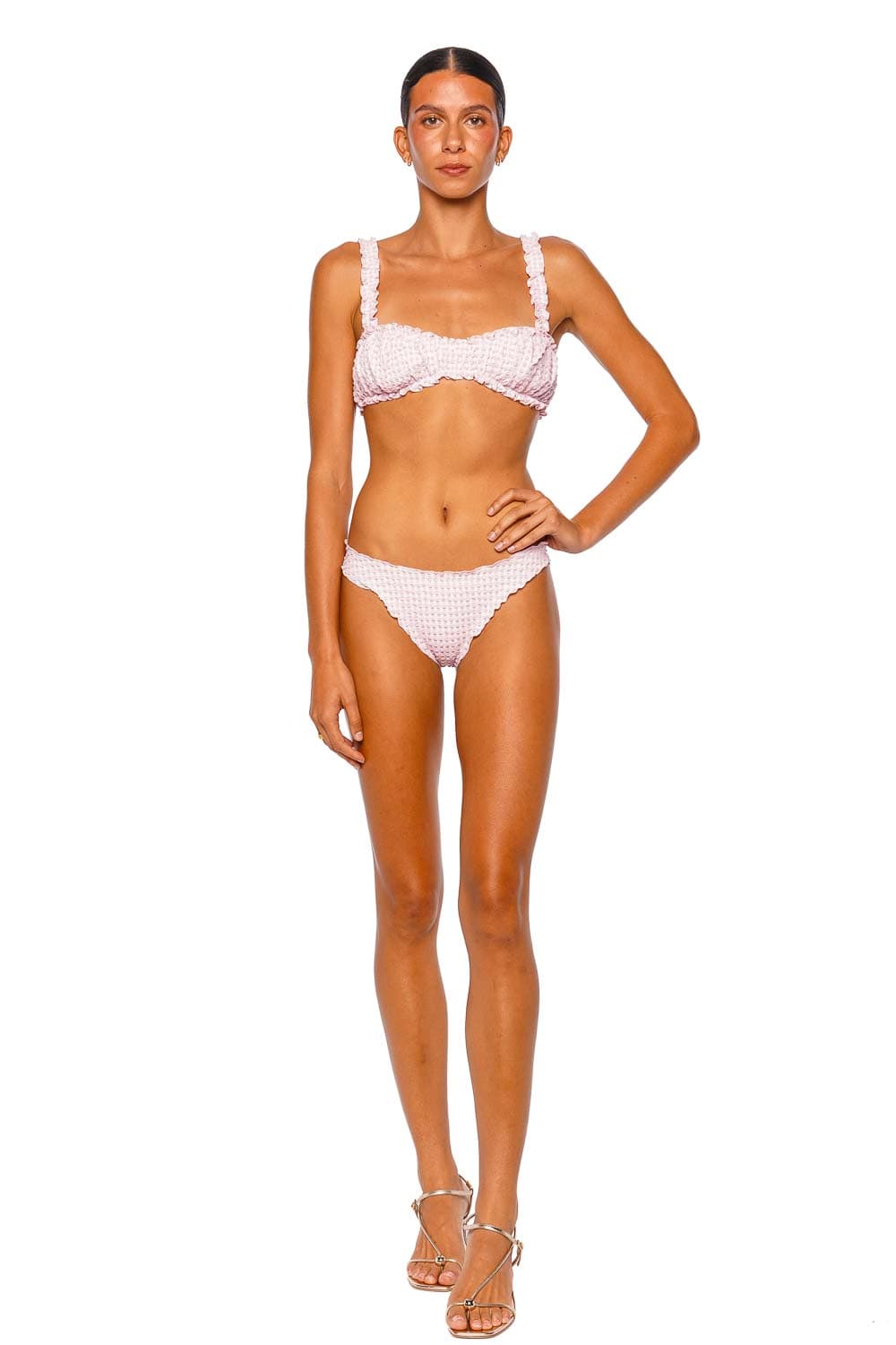 SIMKHAI Maelie Ruched Pink Floral Bikini Bottom
