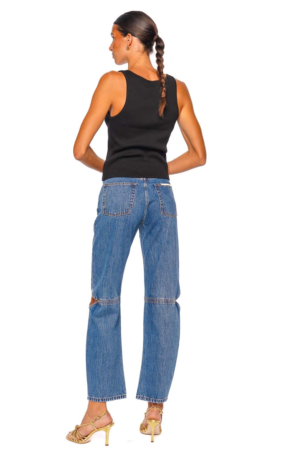 Still Here Snap Tank Black Sleeveless Ribbed Top