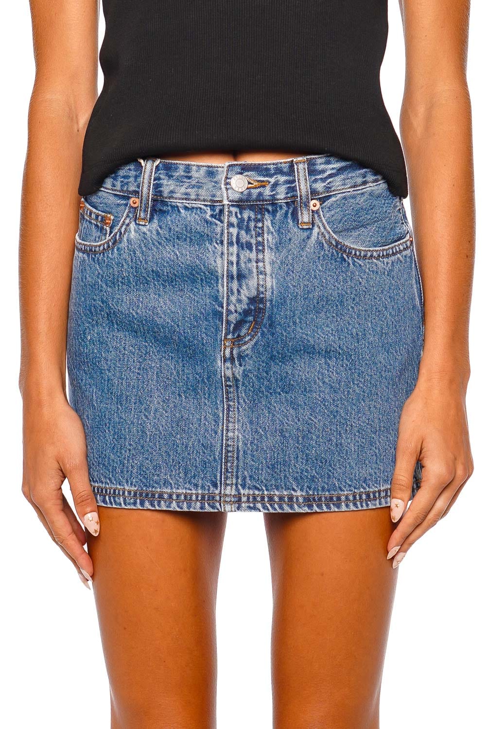 Still Here Holly Classic Blue High Rise Denim Mini Skirt