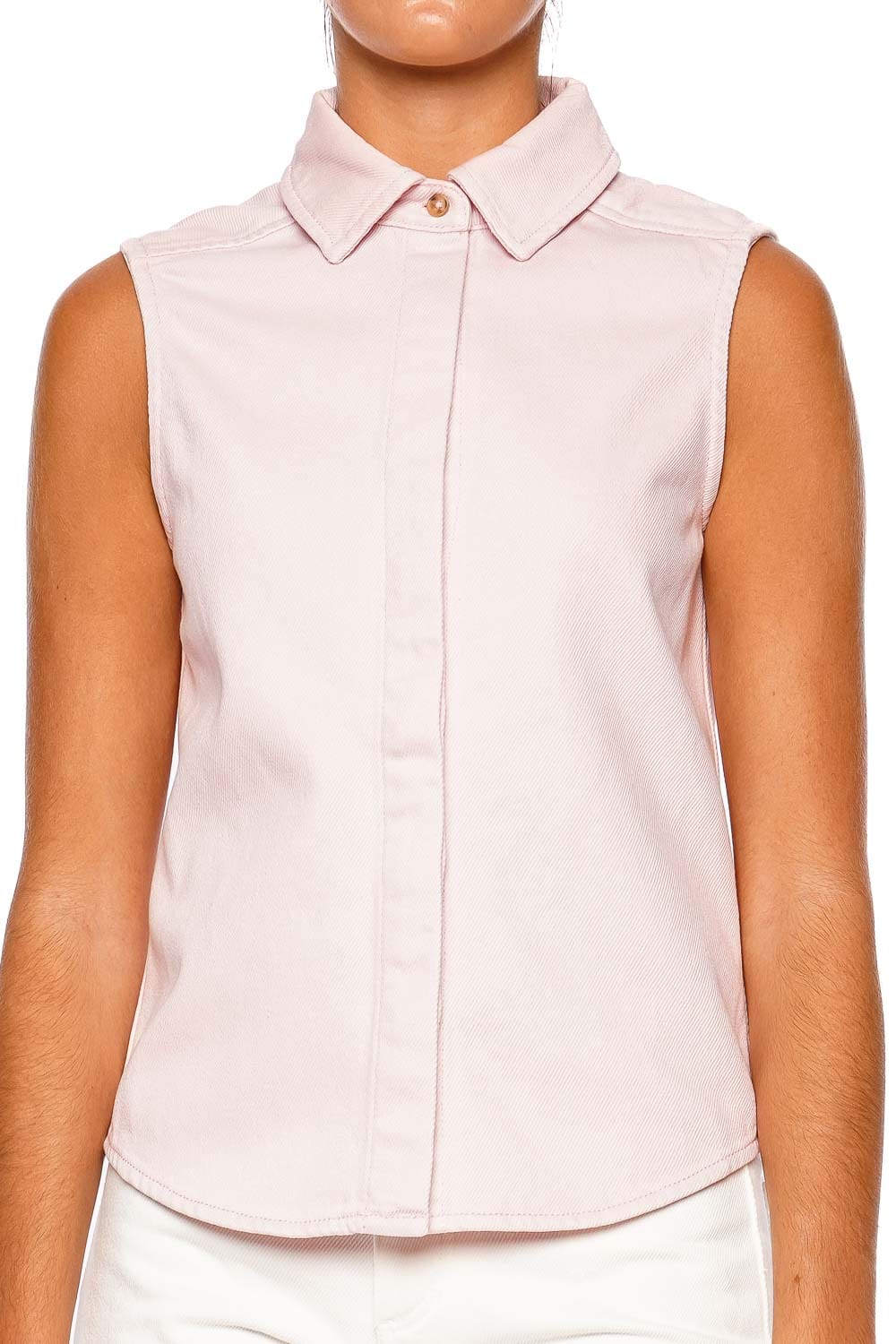 Still Here Emma Pink Sleeveless Denim Button Top