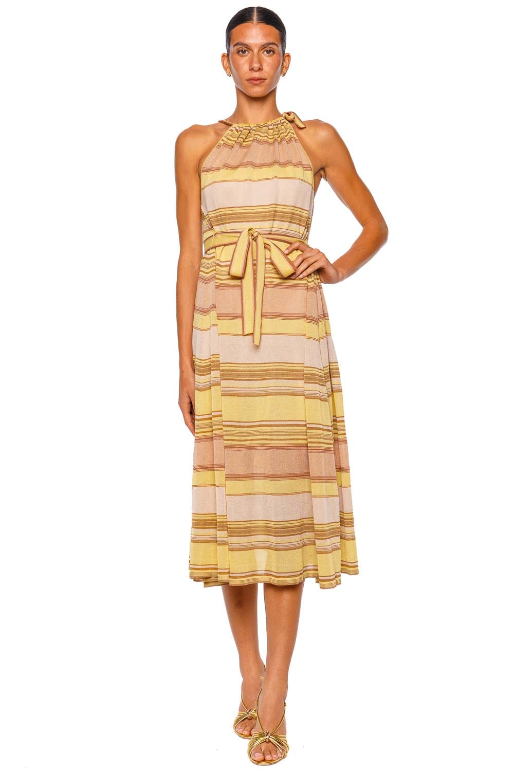 ZIMMERMANN Indra Yellow Multi Halter Midi Dress