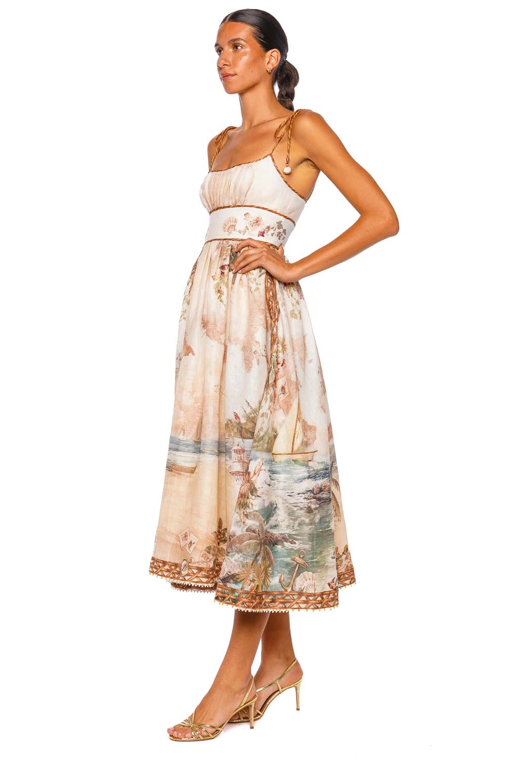 ZIMMERMANN Mahon Picnic Island Map Blue Strappy Midi Dress
