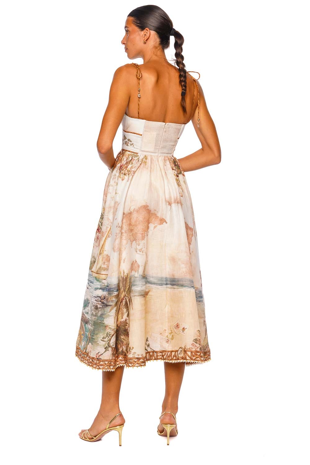 ZIMMERMANN Mahon Picnic Island Map Blue Strappy Midi Dress
