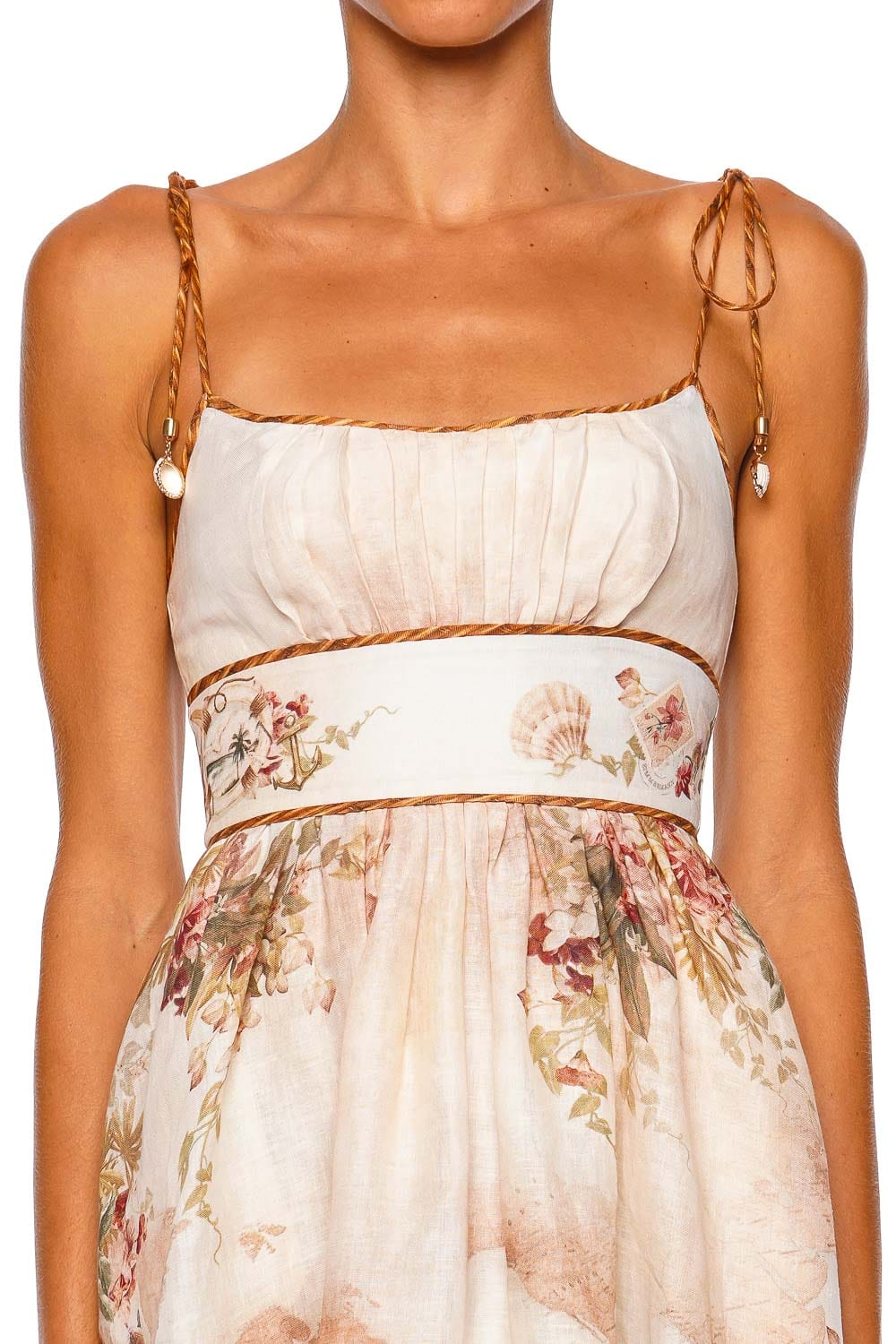 ZIMMERMANN Mahon Picnic Island Map Blue Strappy Midi Dress