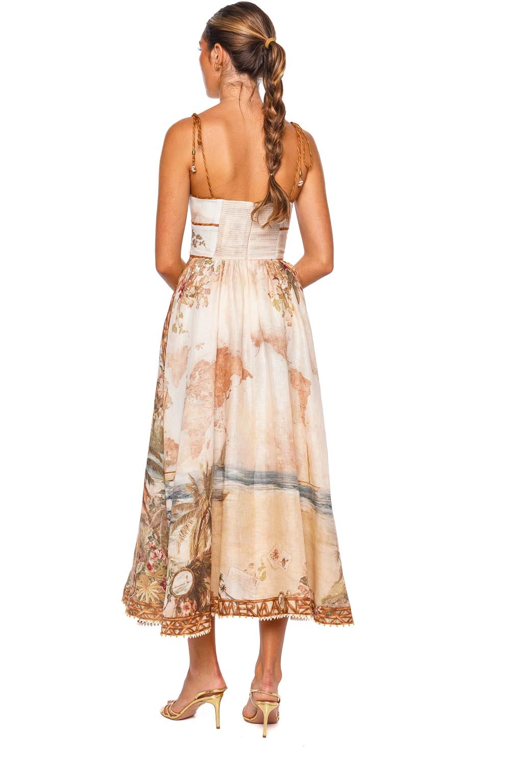 ZIMMERMANN Mahon Island Tie Shoulder Picnic Midi Dress