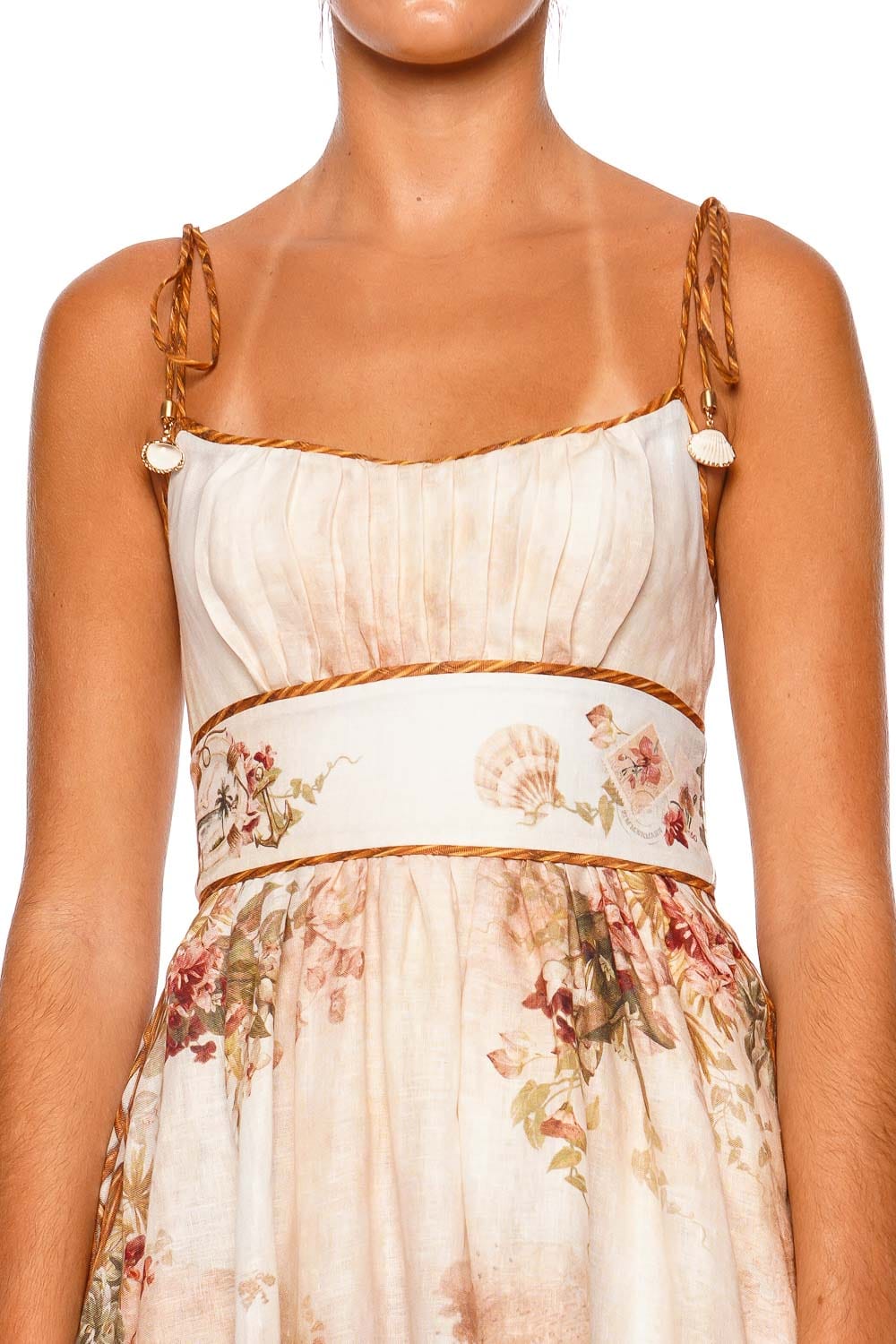 ZIMMERMANN Mahon Island Tie Shoulder Picnic Midi Dress