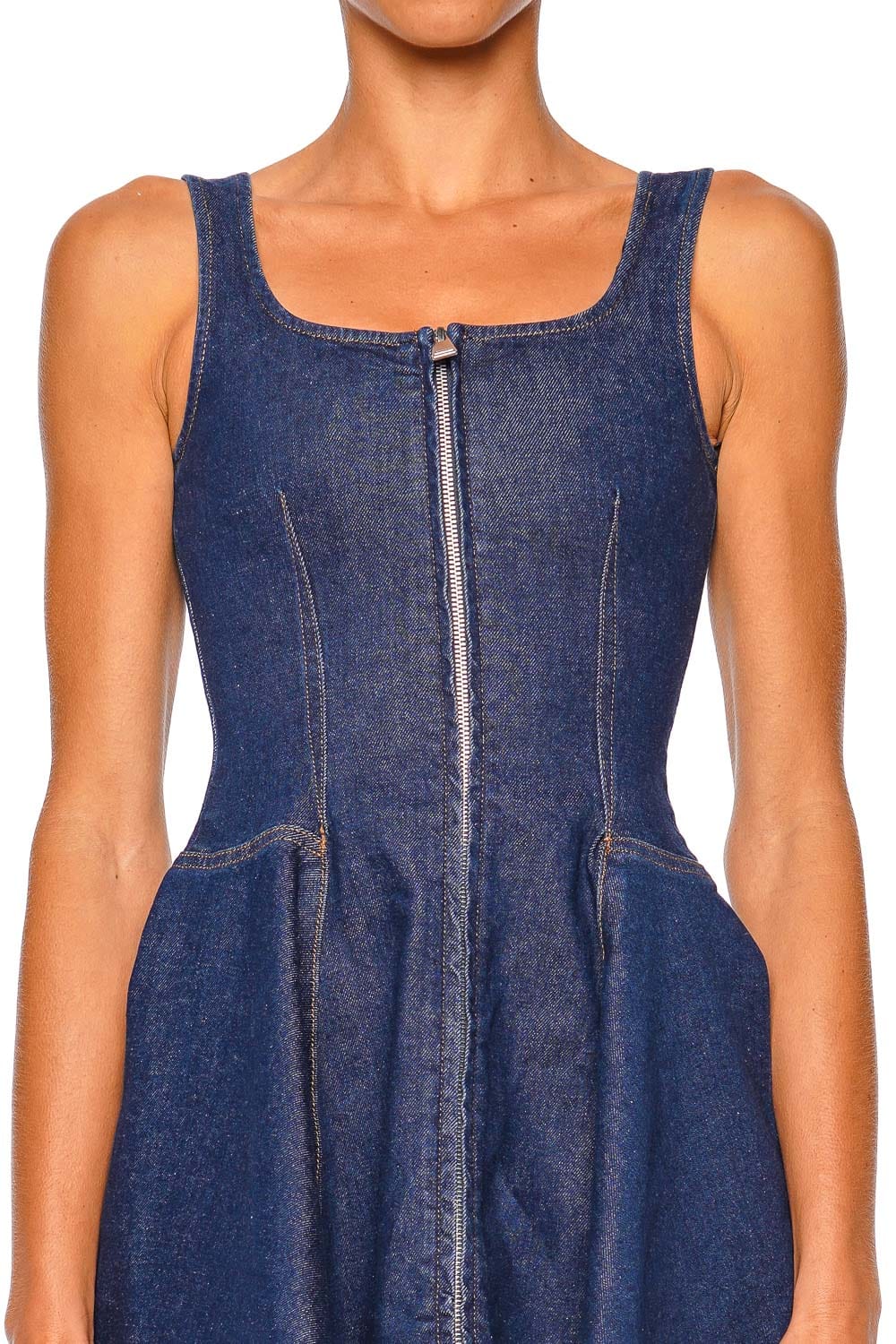 SIMKHAI Eleodra Denim Sleeveless Mini Dress Dark Blue