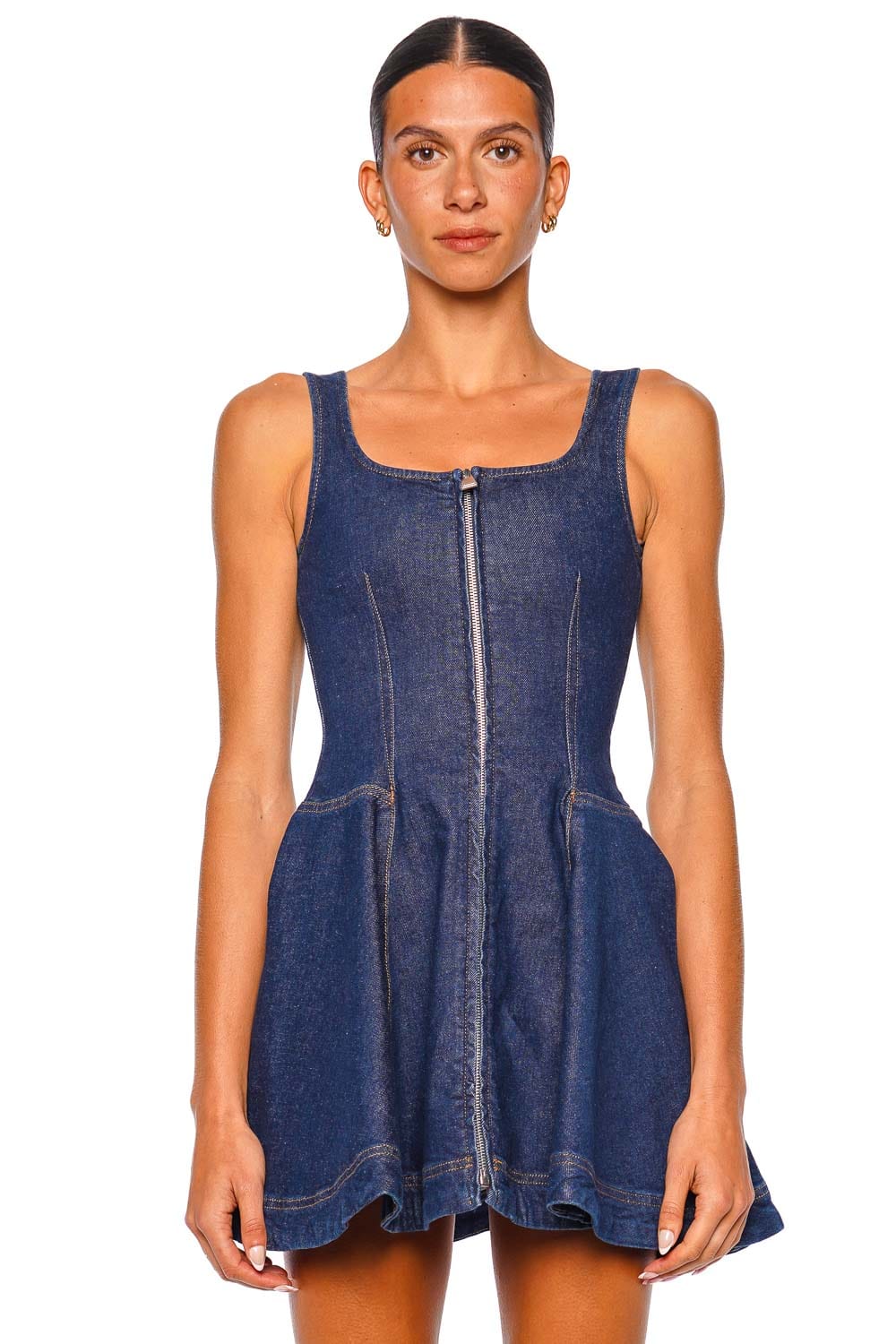 SIMKHAI Eleodra Denim Sleeveless Mini Dress Dark Blue