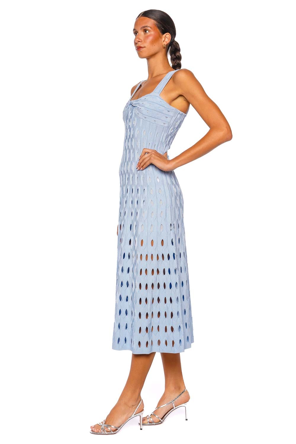SIMKHAI Christina Knit Light Blue Midi Dress with Wide Straps
