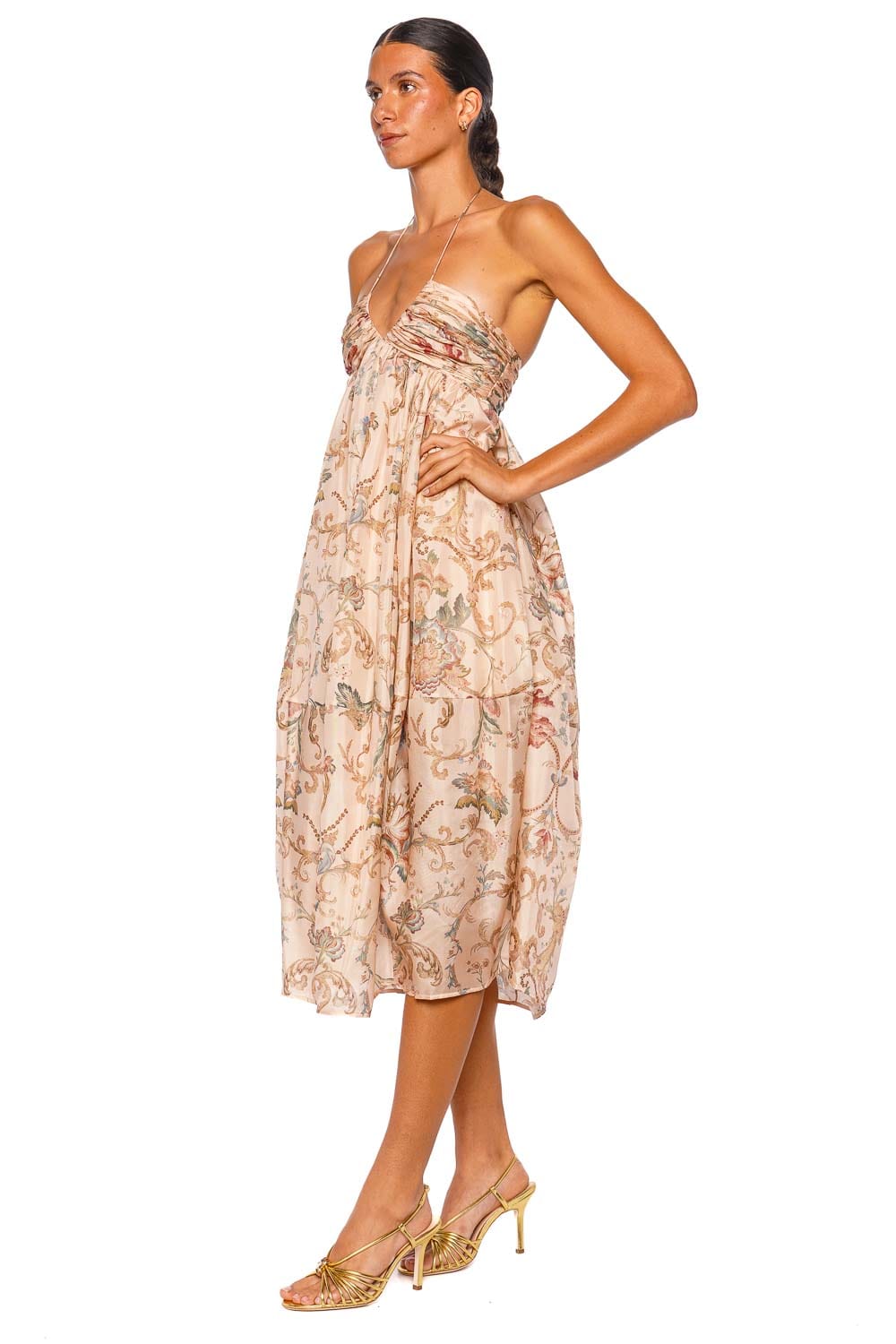 ZIMMERMANN Roselight Pink Tapestry Floral Halter Maxi Dress