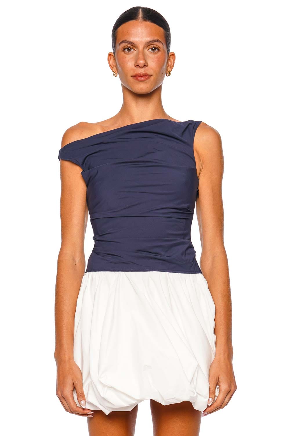 SIMKHAI Salina Midnight Multi One-Shoulder Bubble Mini Dress