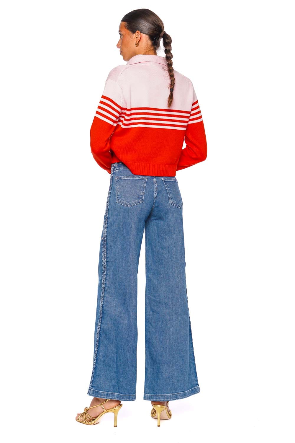 SIMKHAI Jules Lobster Stripe Knit Long Sleeve Polo Top